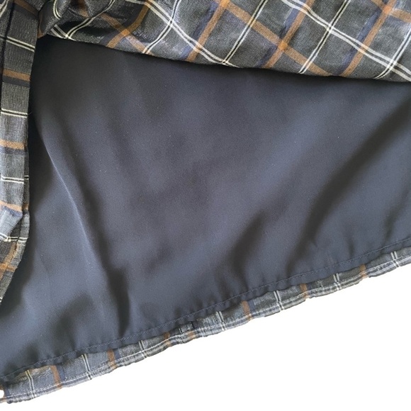 LOFT Metallic Navy Plaid Ruffle Short Sleeve Top, L - Picture 7 of 12